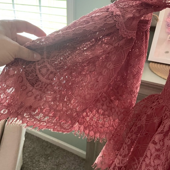 Anthropologie  Gypsy Boho Champagne & Strawberry Lace vintage style Dress sm - Picture 2 of 5